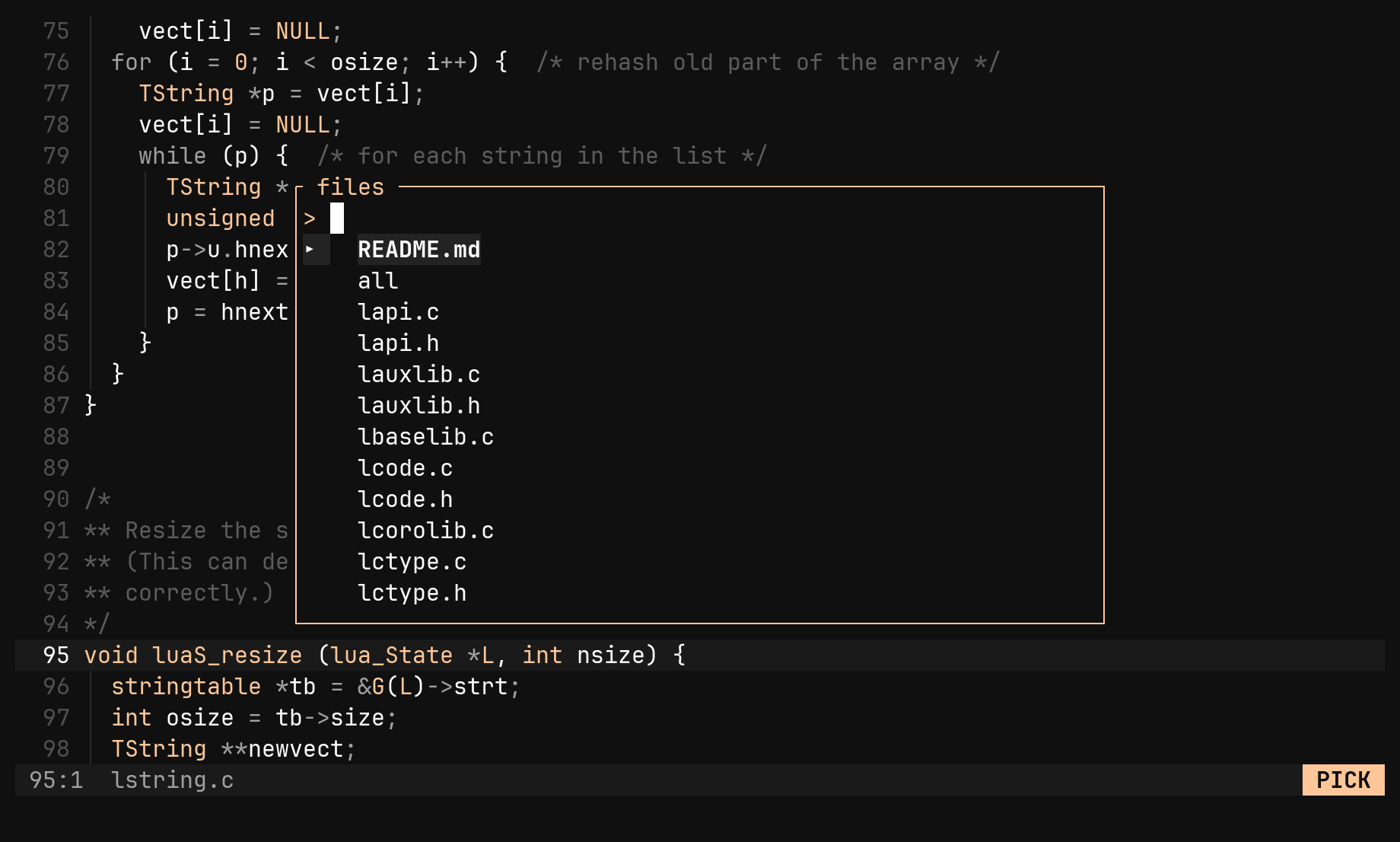 gf — find a file by name: step 1