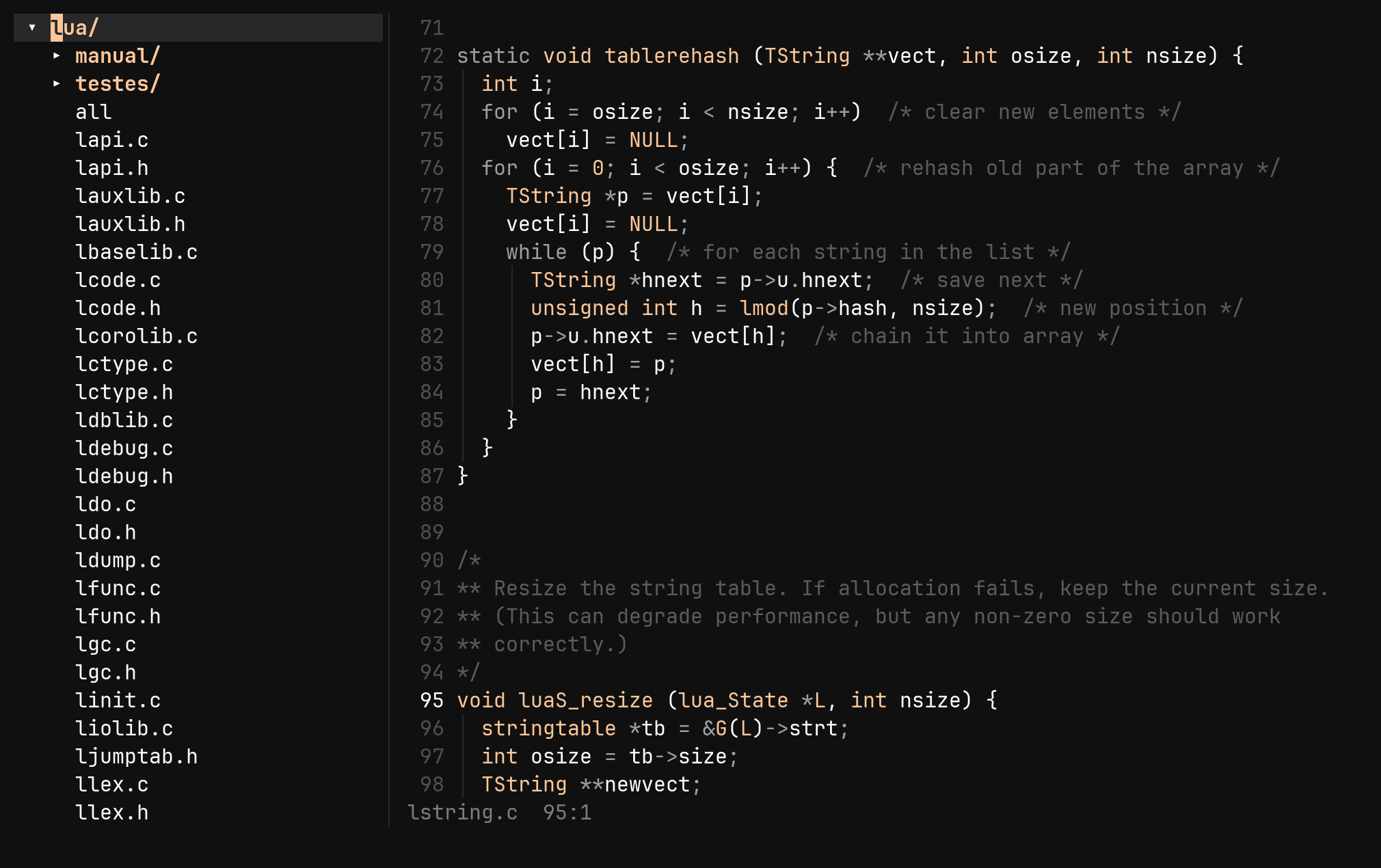 Ctrl-W e — the tree beside the file: step 1