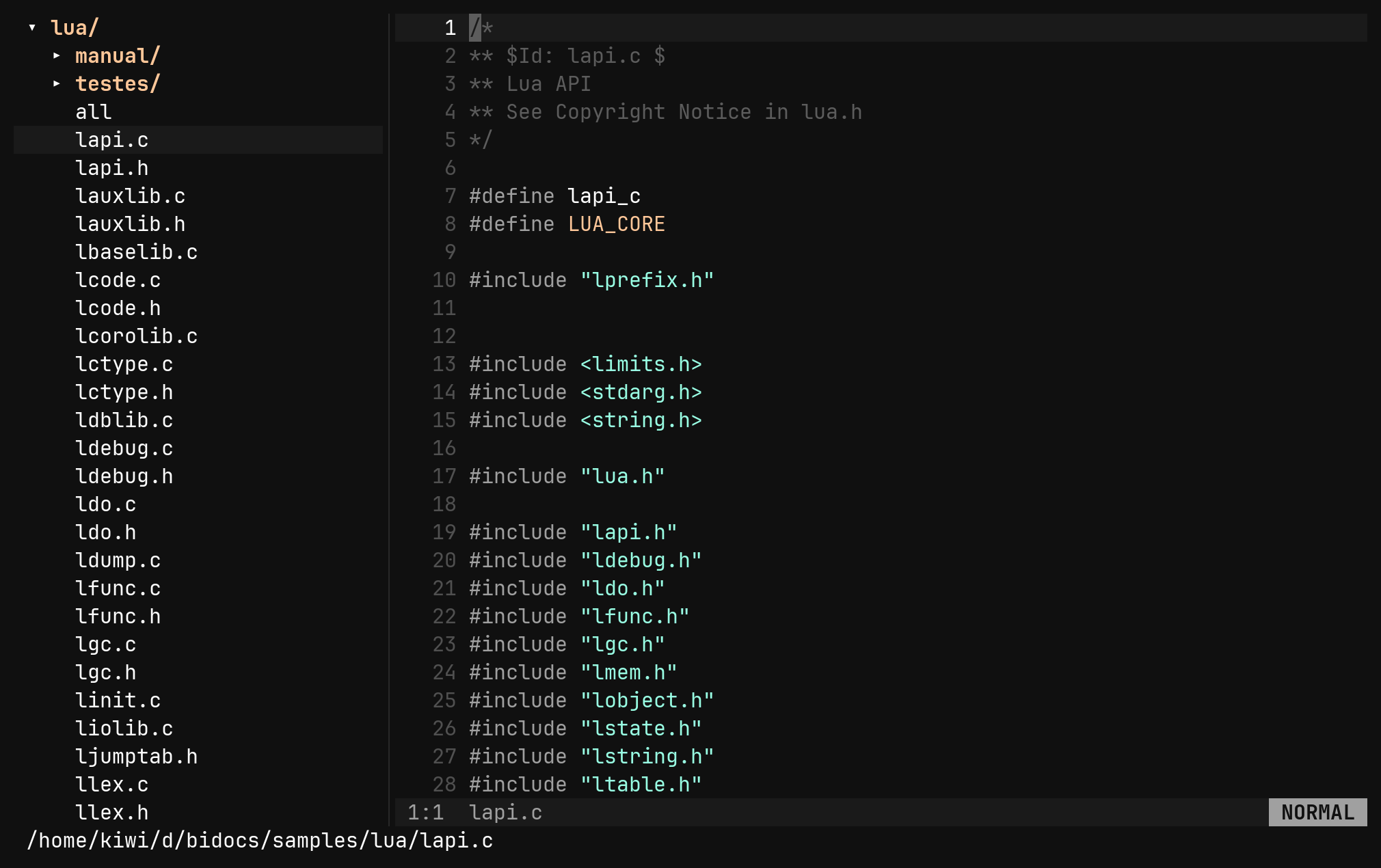 Ctrl-W e — the tree beside the file: step 3