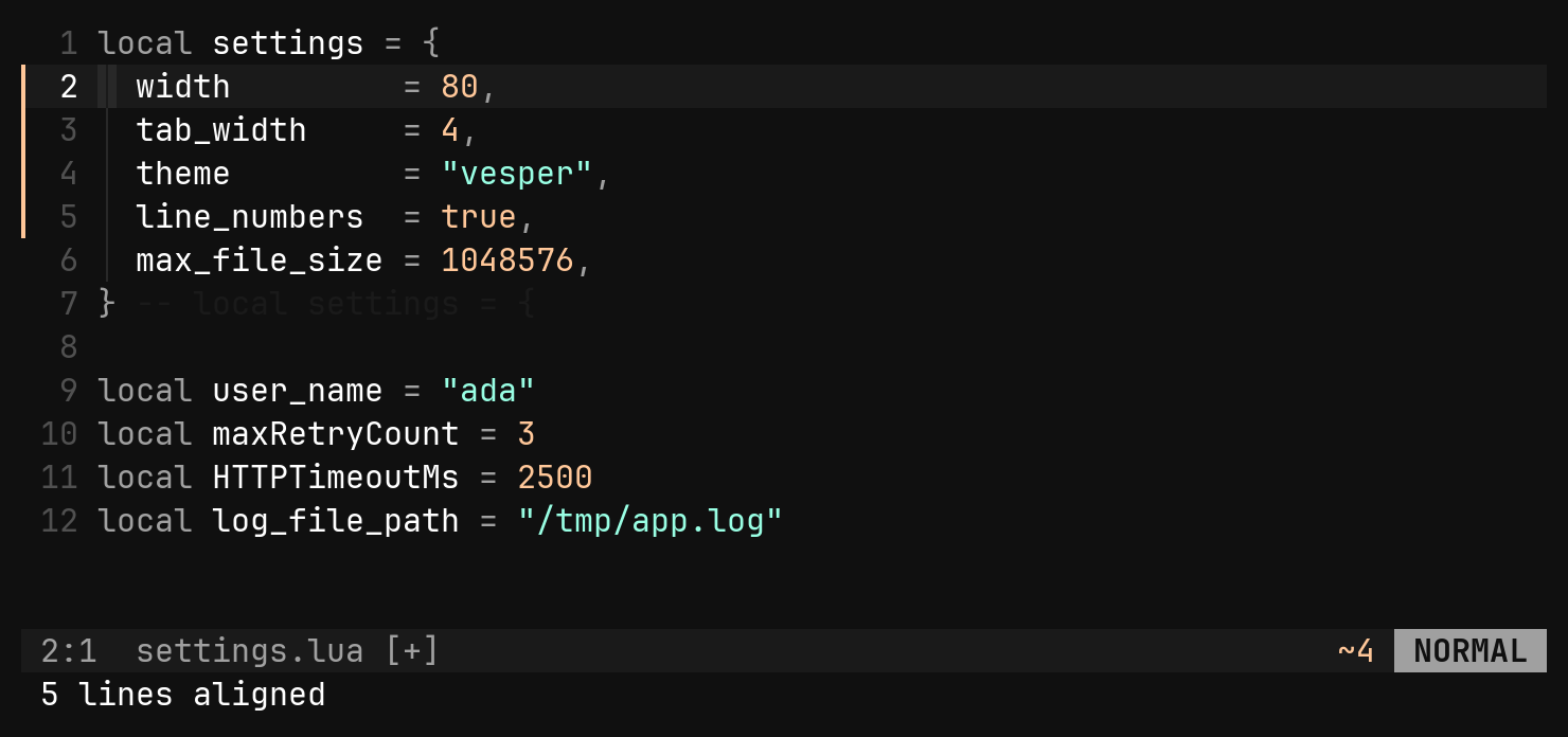 Align on =: step 3